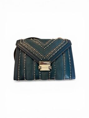 Michael Kors “Whitney” Boutique Version Teal Studded Suede & Leather Crossbody